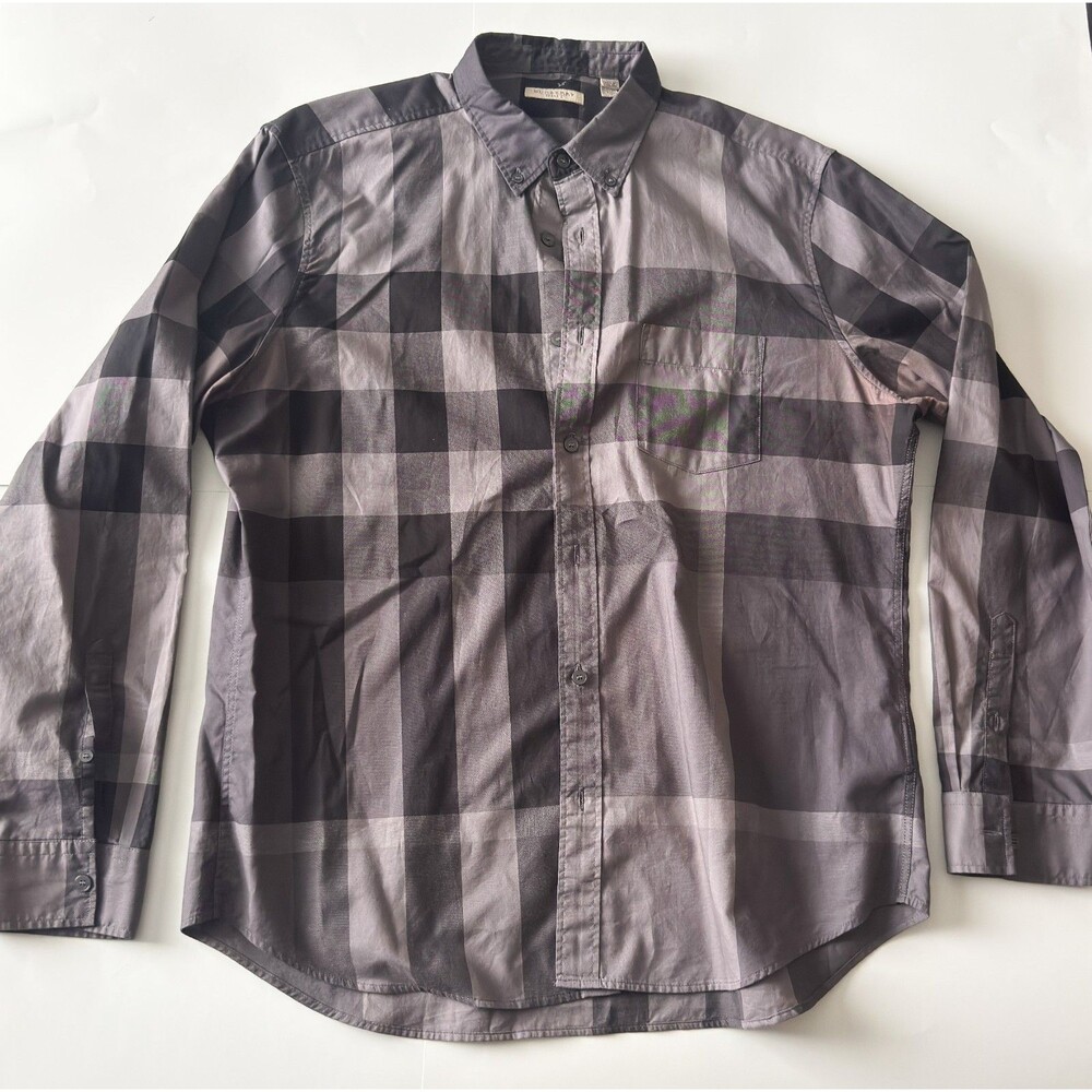 Burberry Brit Men's Grey Check Print Cotton Long Sleeve Dress Shirt XL/TG